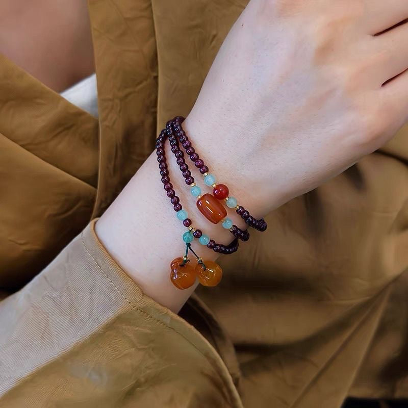 Chinese Natural Garnet Red Agate Twin Three-circle Female High Sense Bracelet