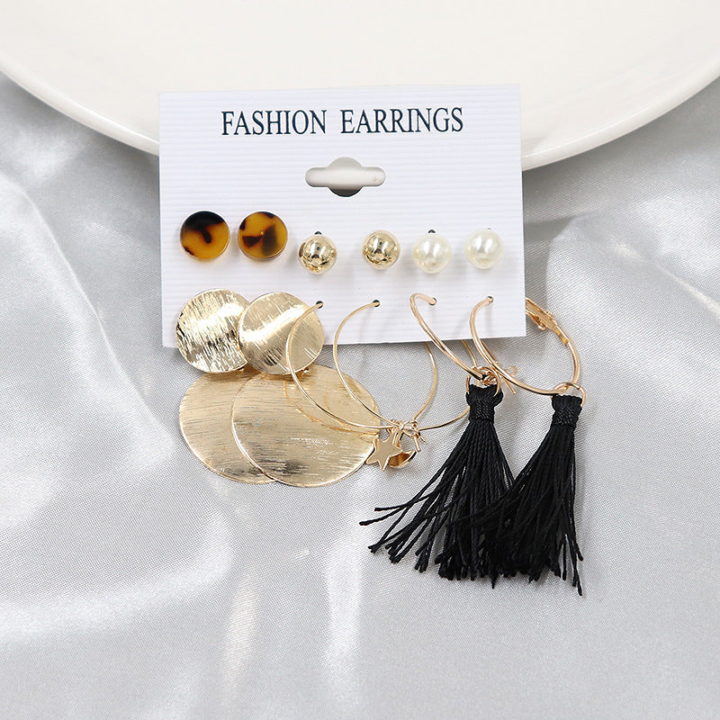 Women's Exaggerated Pearl Crystal Metal Pairs Plate Earrings