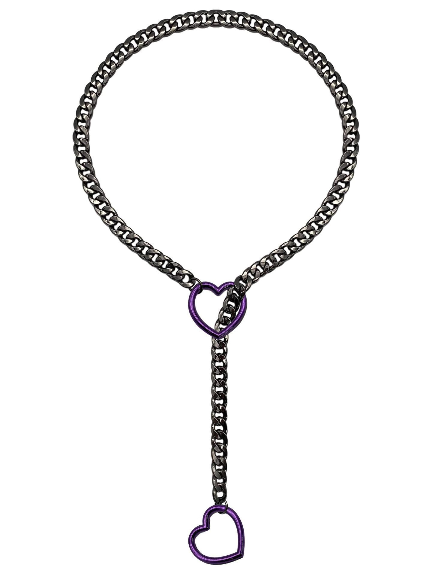 Punk Gothic Cuban Adjustable Love Heart Necklace