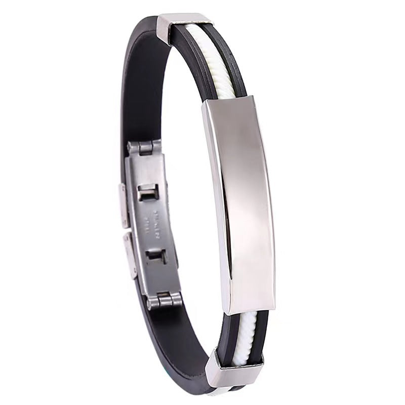 Men's Brocade Lettering Titanium Steel Silicone Stainless Bracelet