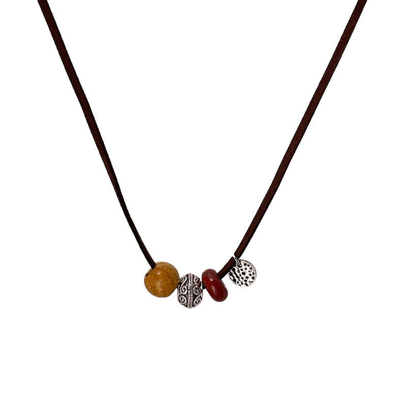 Women's Chinese Style Braided Rope Beaded For Vintage Niche Necklace