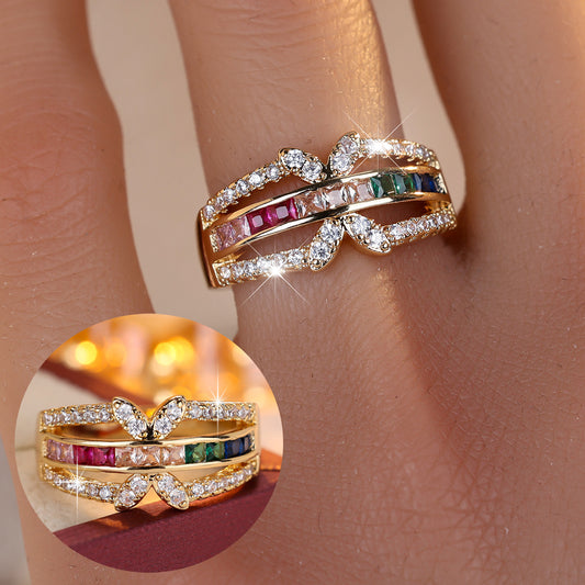 Exquisite Fashion Classic Inlaid Color Zircon Korean Rings