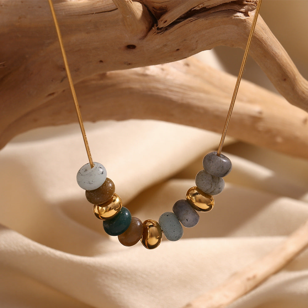 Women's Elegant Stainless Steel Gold-plated Natural Stone Necklace