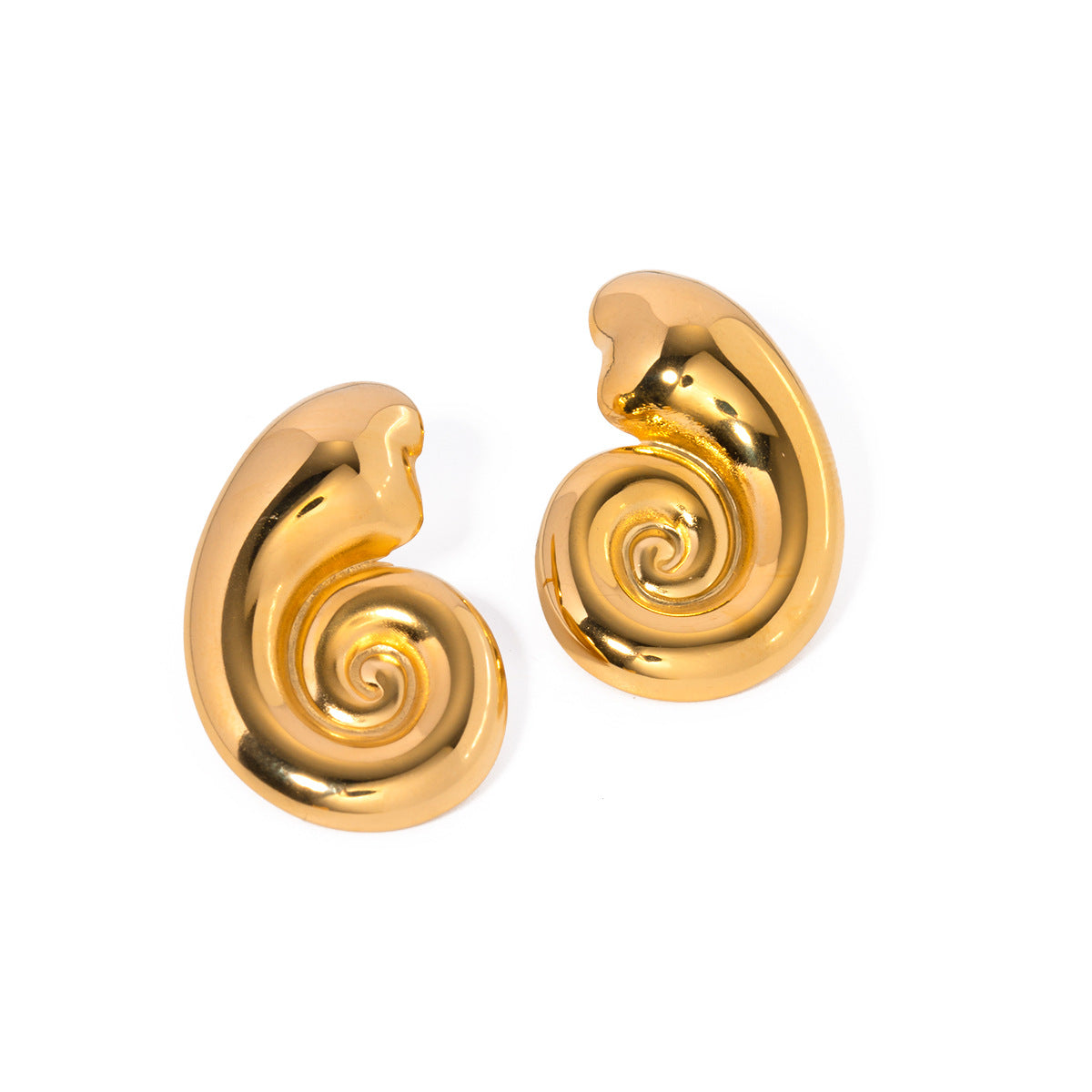 Women's Designer Model Style Gold Stainless Steel Conch Spiral Earrings