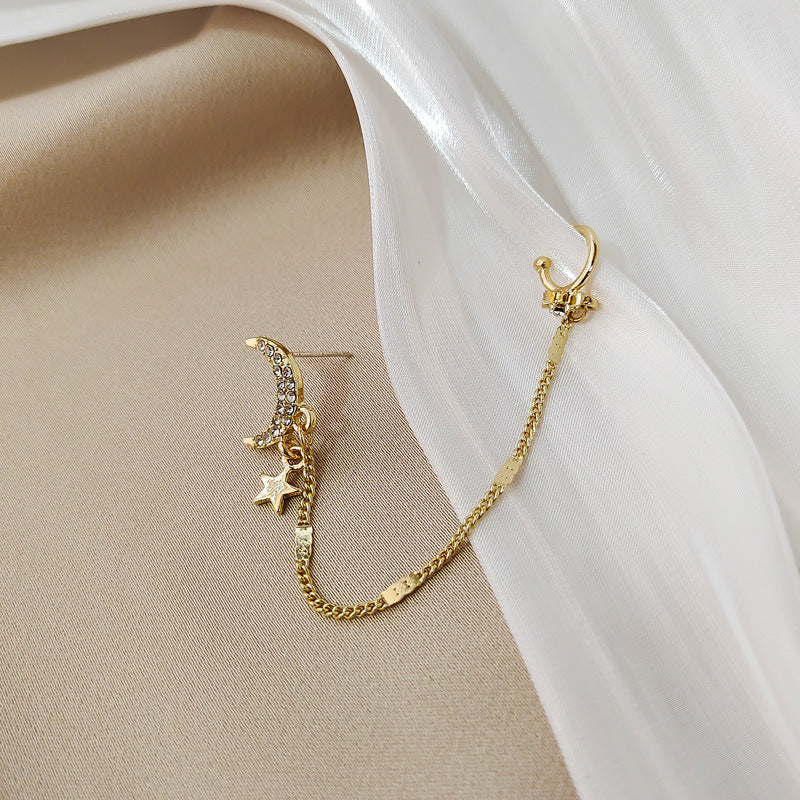 Pin Eardrops Wind Star Moon Zircon Ear Personality Earrings