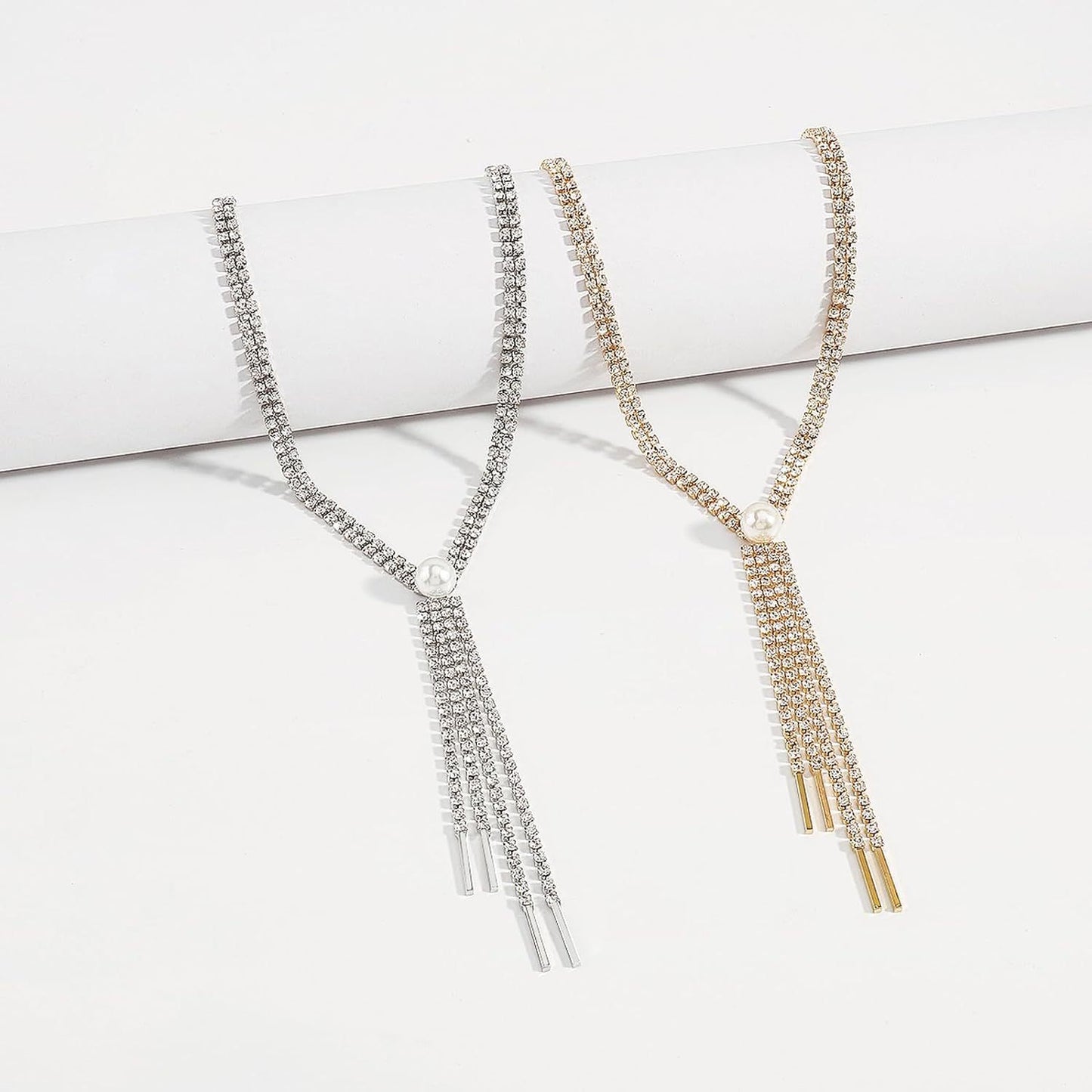 Delicate Pearl Trendy Long Fringe Rhinestone Clavicle Necklace