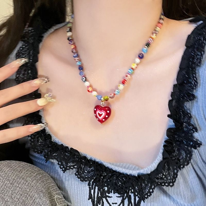 Glass Heart Female Sweet Cool Hot Necklace