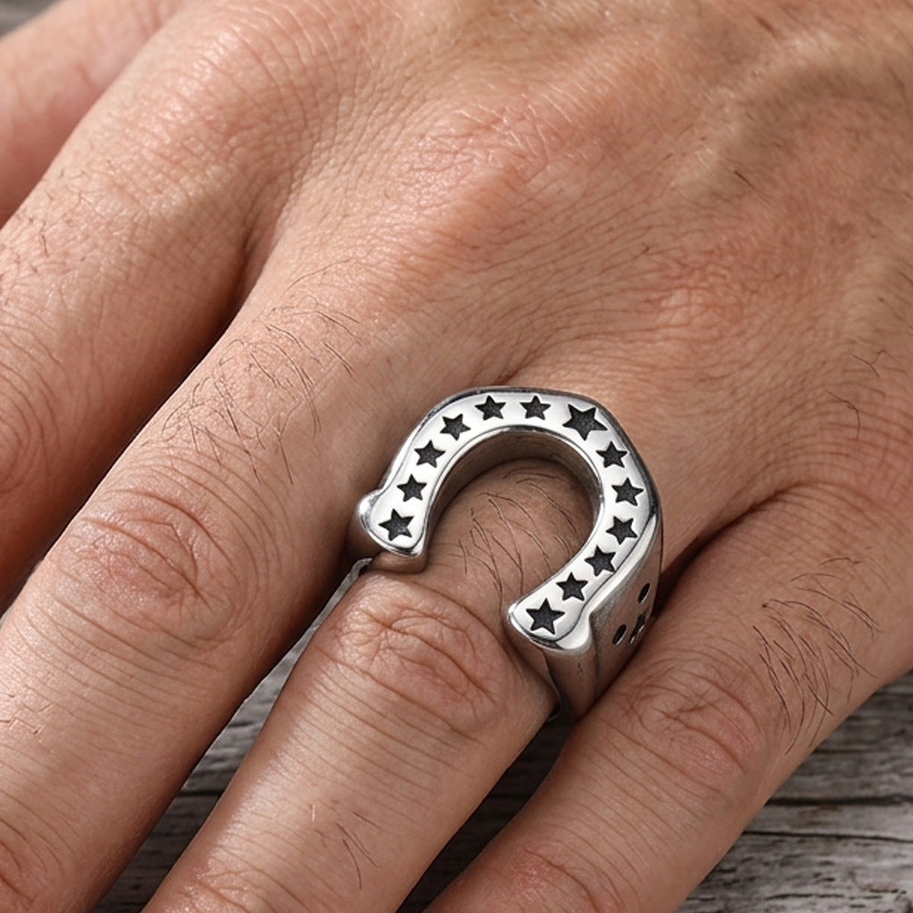 Men's Stainless Steel Six-pointed Star Domineering Five-pointed Ring