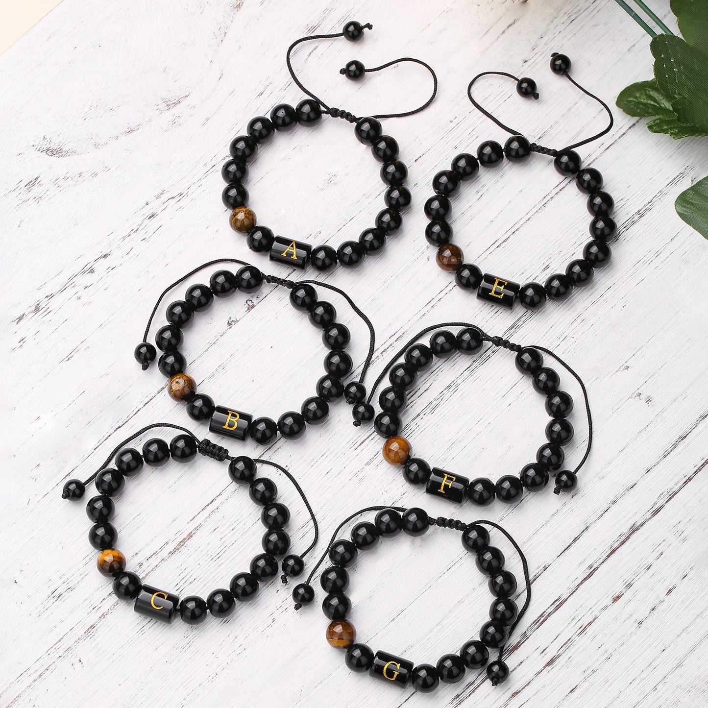 Live Streaming Black Agate Beads Male Letter Bracelets