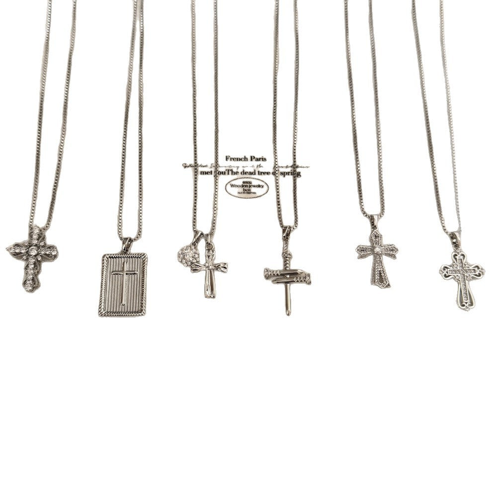 Cross Female Niche High-grade Copper Inlaid Zirconium Clavicle Necklace