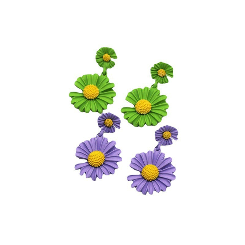 Little Daisy Contrast Color Flower Elegant Long Stud Earrings