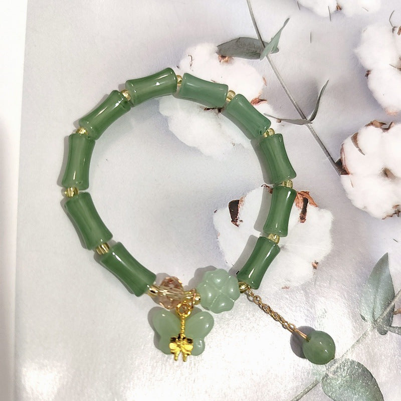 Aventurine Peace Buckle Bamboo Fresh Chinese Style Clover Bracelets