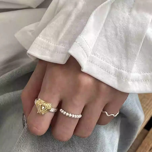 Women's Contrast Color Love Heart-shaped Small Beads Fashion Rings