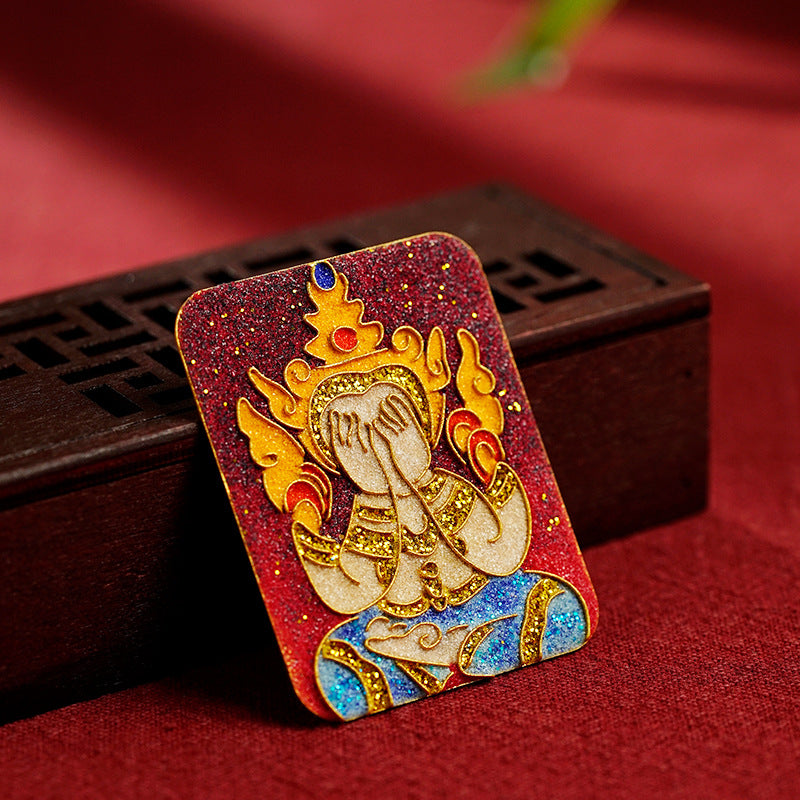 Brass Five Master Buddha Hand Painted Pendants