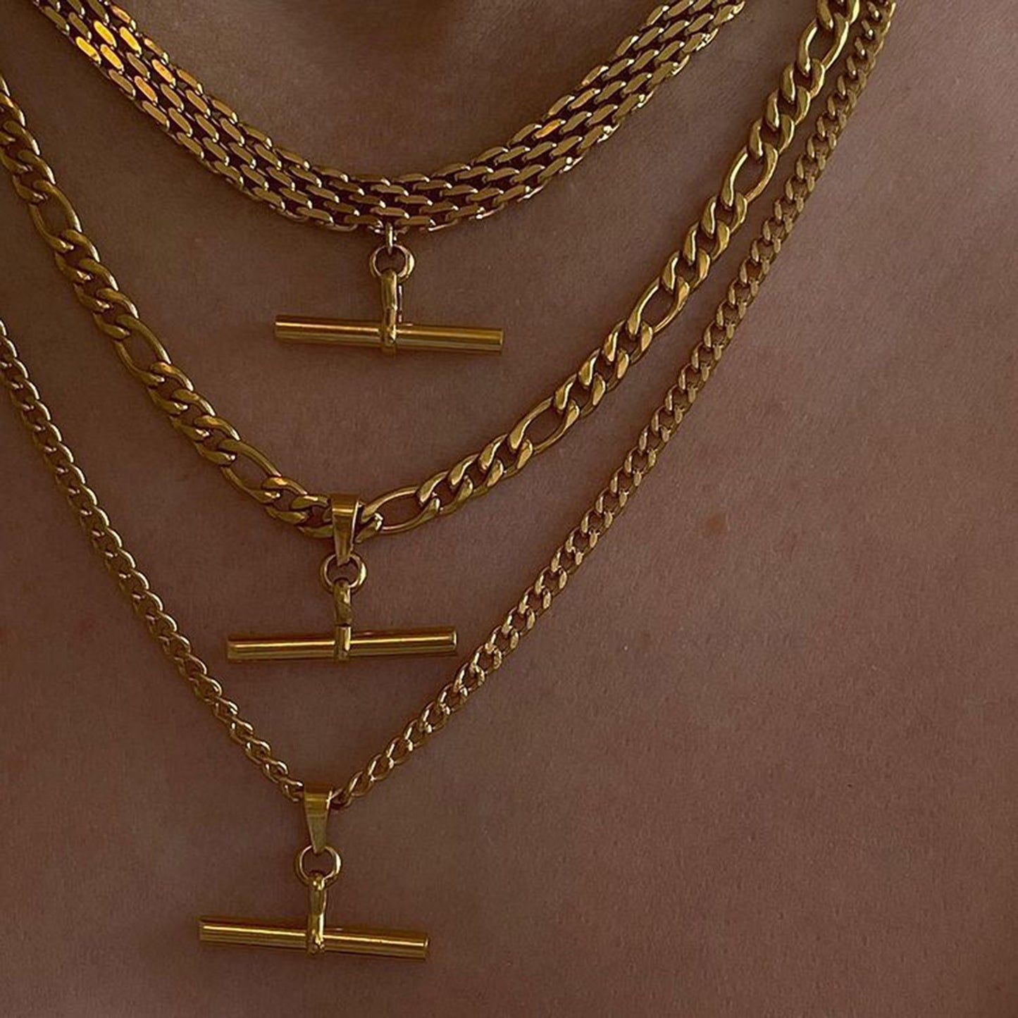 Hip Hop Gold Stainless Steel Bar Necklaces