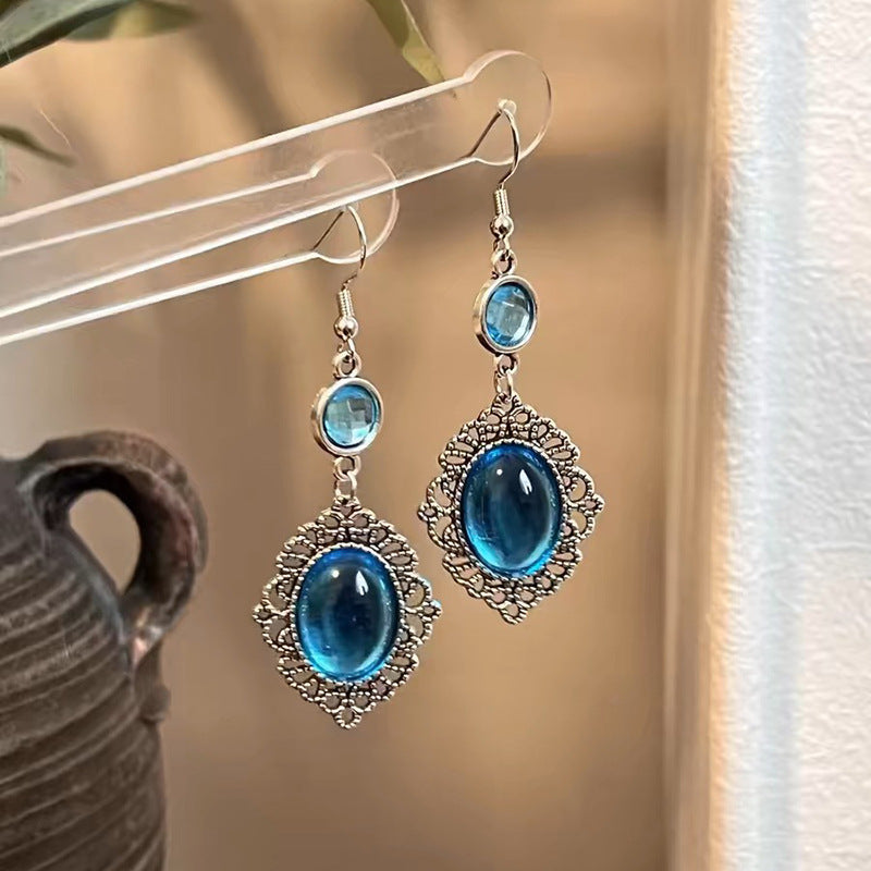 Durable Drop-shaped Blue Gem Handmade Drop Rings