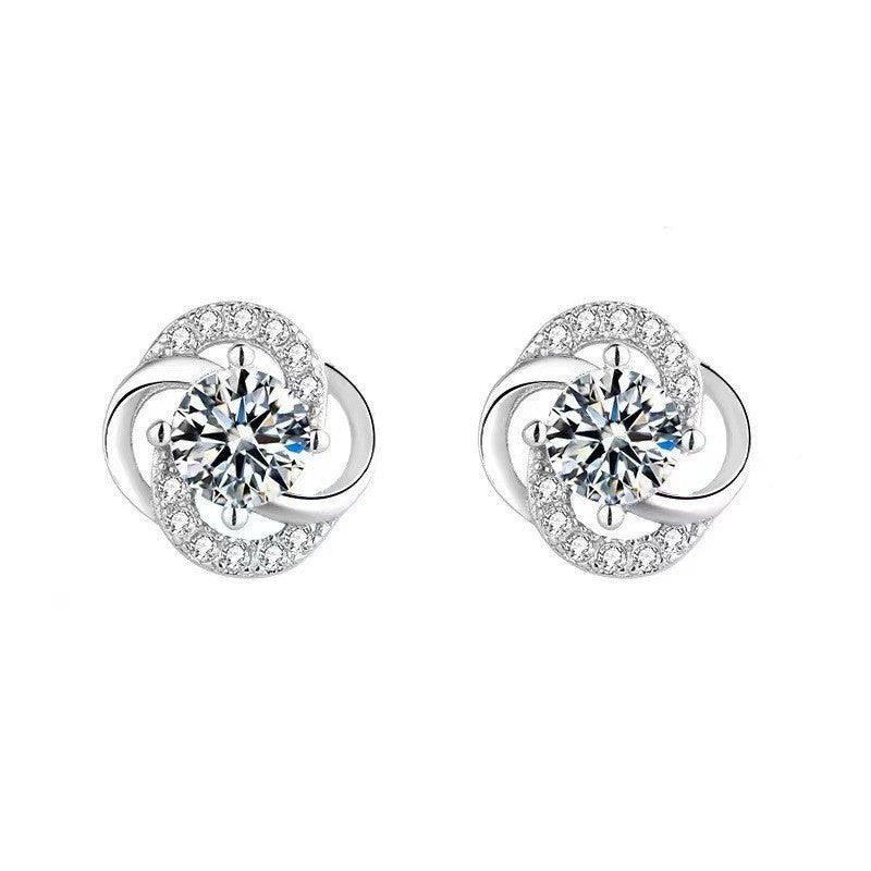 Zircon Sier Needle Love Moissanite Simulation Geometric Earrings