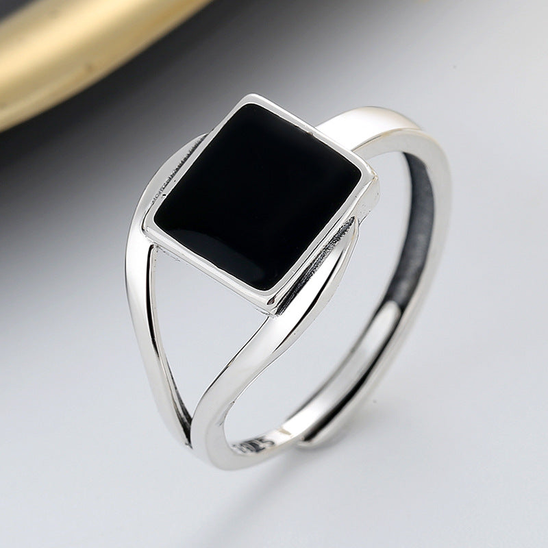 Trendy Sterling Sier Irregular Geometric Black Rings