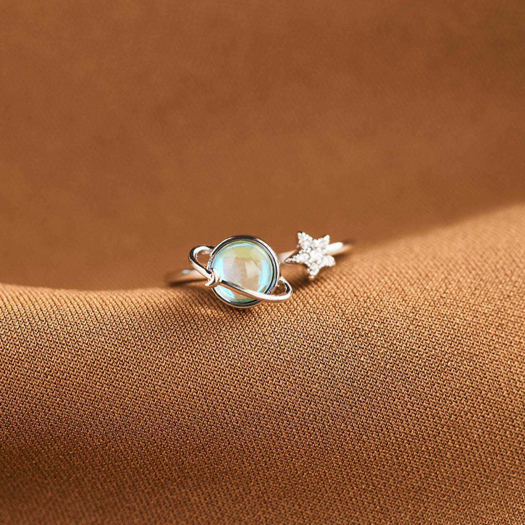 Happy Planet Moonstone Spinning Female High Sense Fashion Personality Index Rings