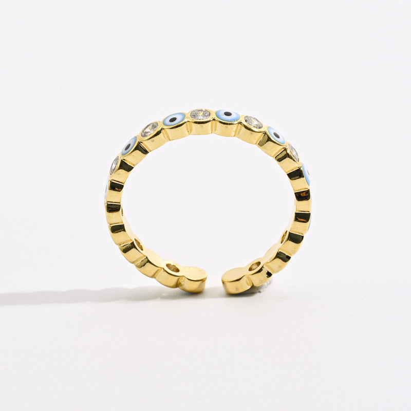 Eye Brass Open Zircon Diamond Adjustable Fashion Ring