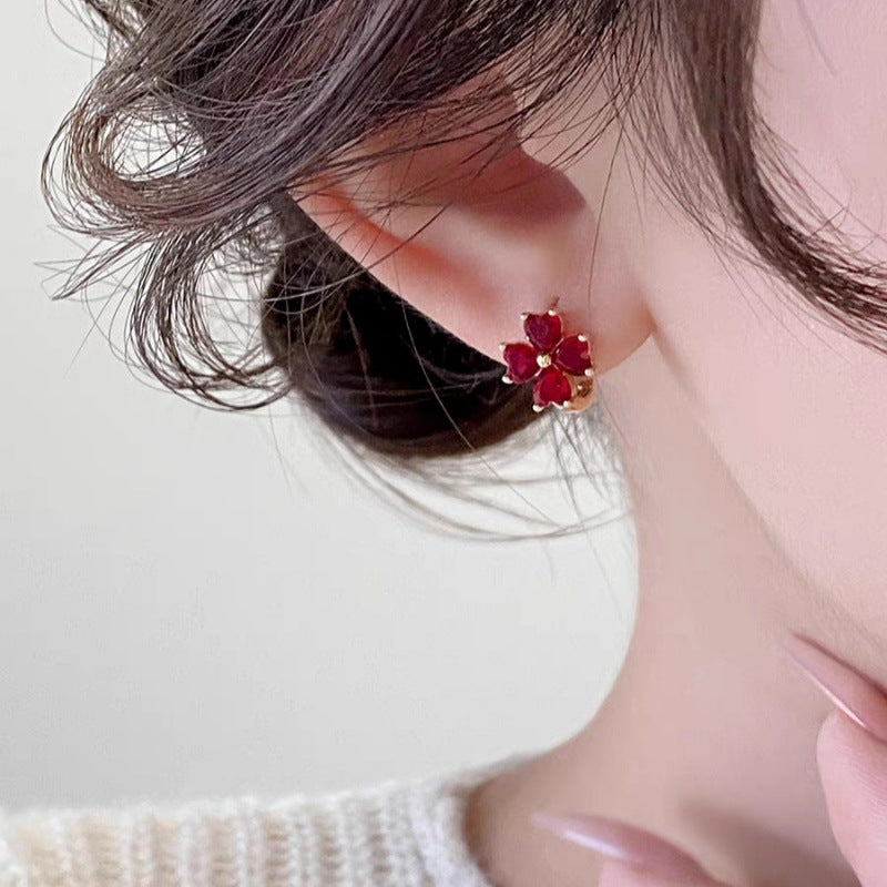 Women's Zircon Flower Ear Clip Small Suitable Niche Design Earrings