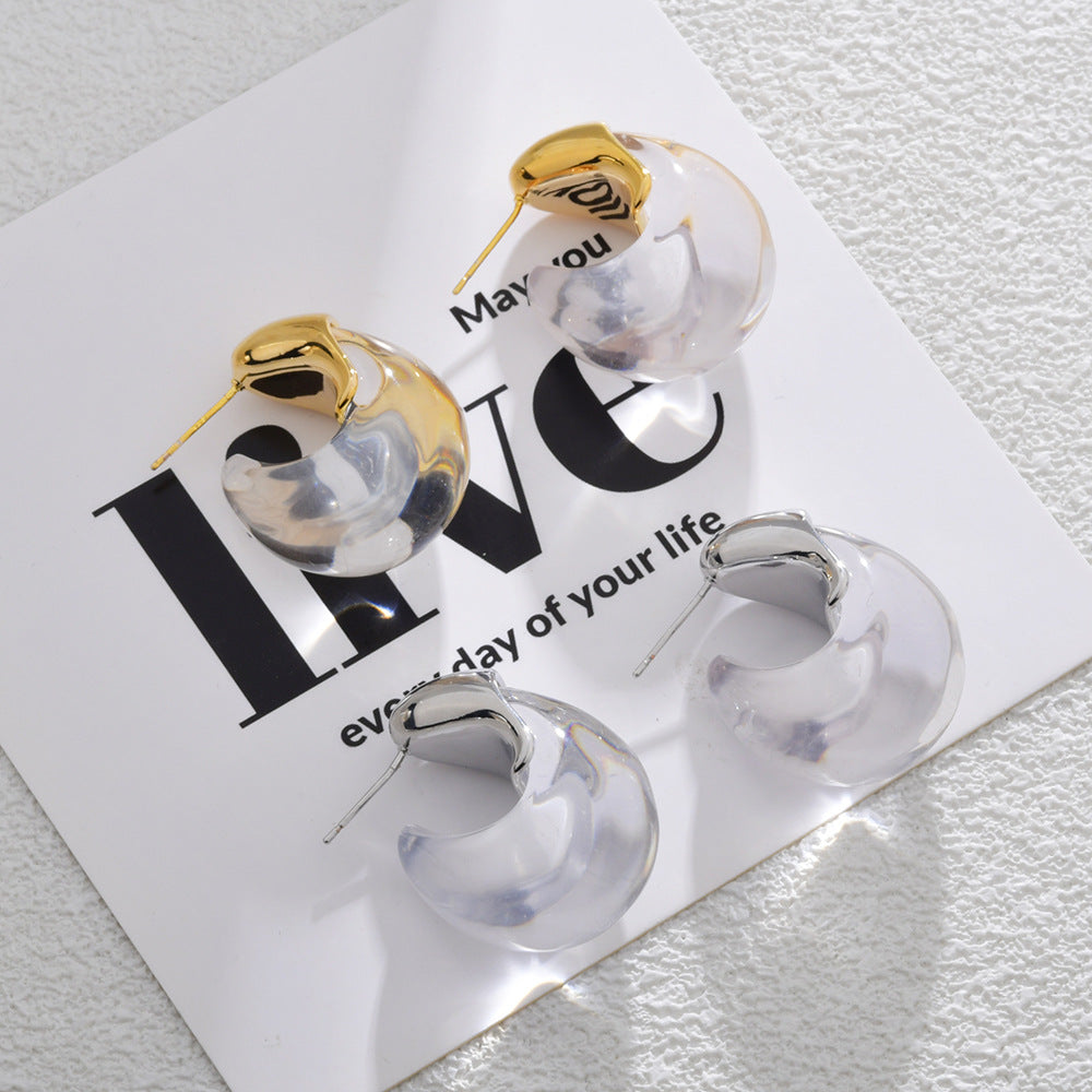 Women's French Fashion Elegant High-grade Fresh Light Luxury Transparent Design Glossy Stud Earrings