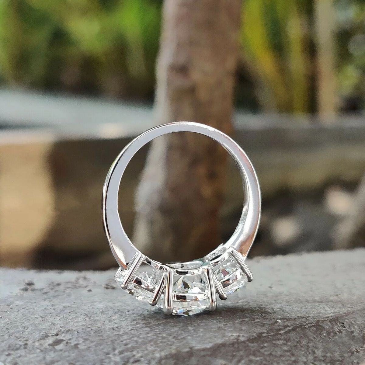 Fashion Three Shining Diamond Zircon Female Proposal Engagement Ring