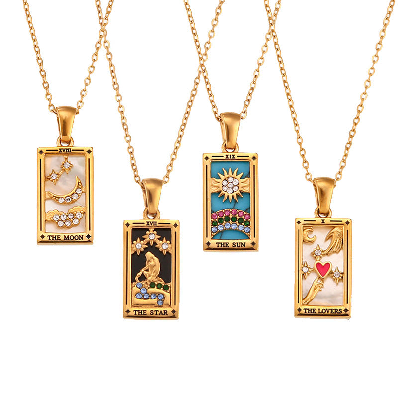 Real Gold Vintage Tarot With Diamond Dripping Necklace
