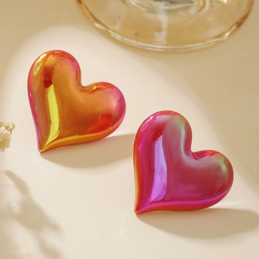 Women's Color Crooked Love Heart Casual Sweet Earrings