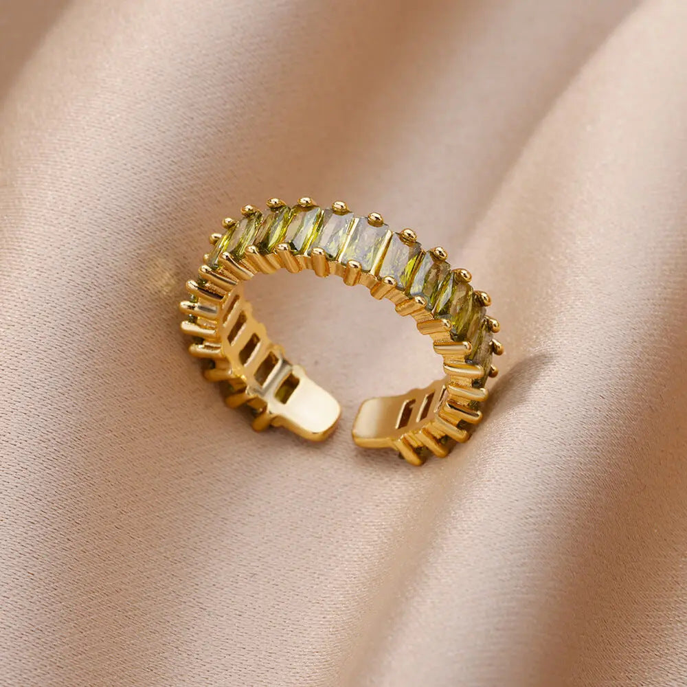 Luxury Gold Copper Plating Cubic Green Zircon Crystal Ring