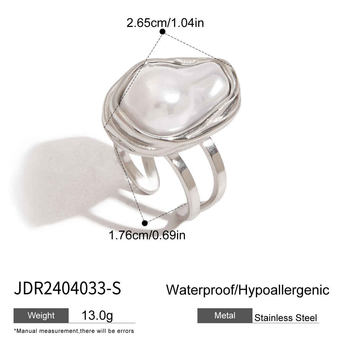 Gold Stainless Steel Baroque Open-end Pearl Female Ring