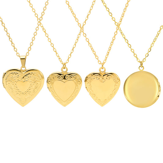 Steel Peach Heart Box Gold-plated Frame Can Necklaces