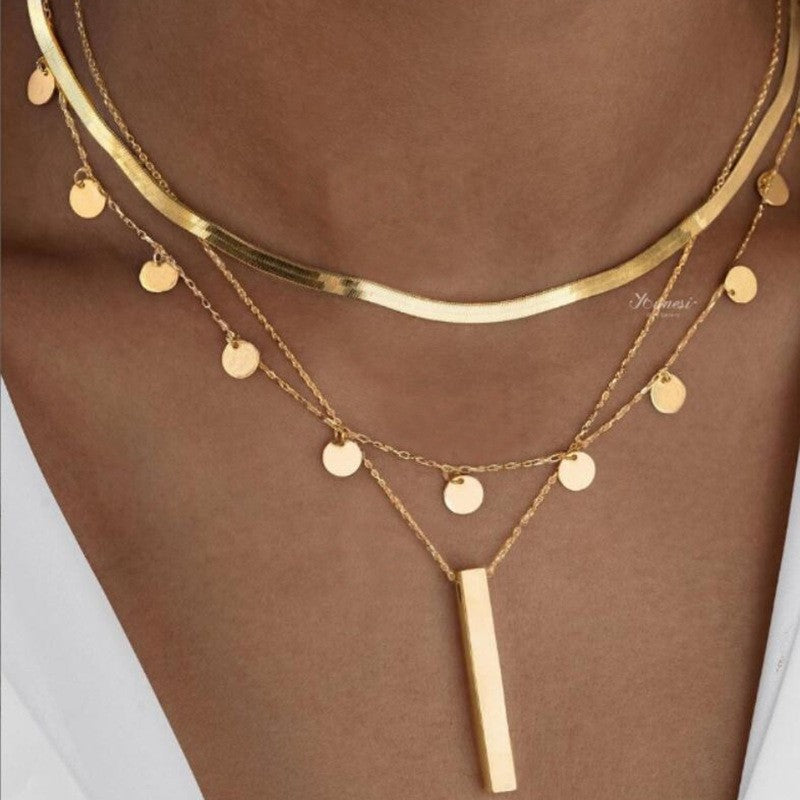 Fashion Tassel Multilayer Collarbone Round Pieces Necklace