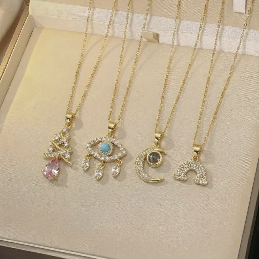 Women's Elegant Rainbow Fashion Star Moon Clavicle Necklaces