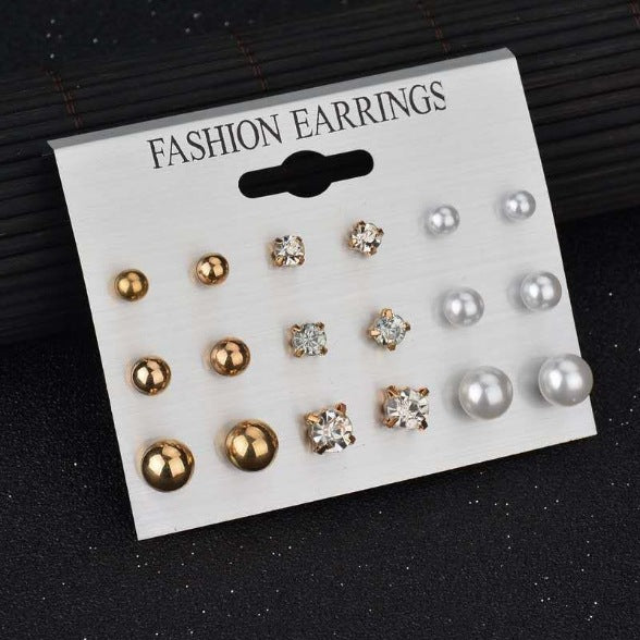 Women's Fashion Simple Round Pearl Metal Combination Earrings