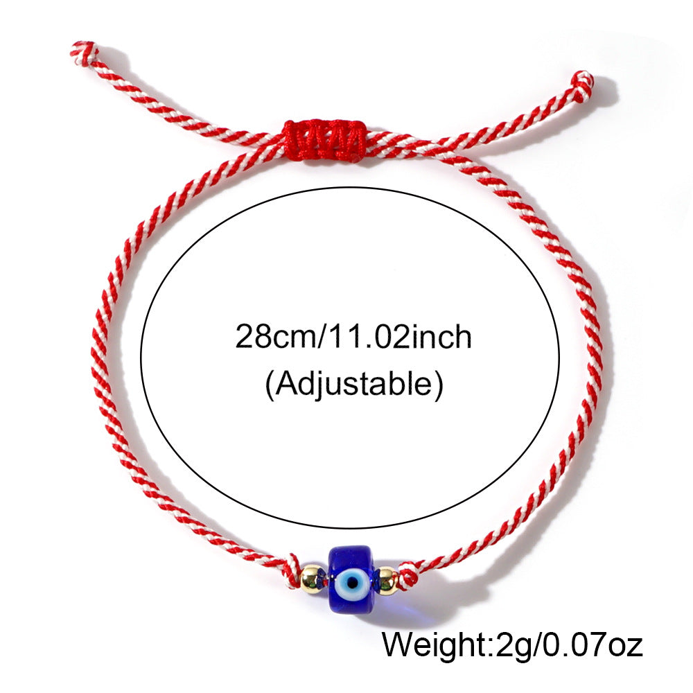 Women's & Men's Glass Devil's Eye Woven Hand Strap Adjustable Red Rope Bracelet