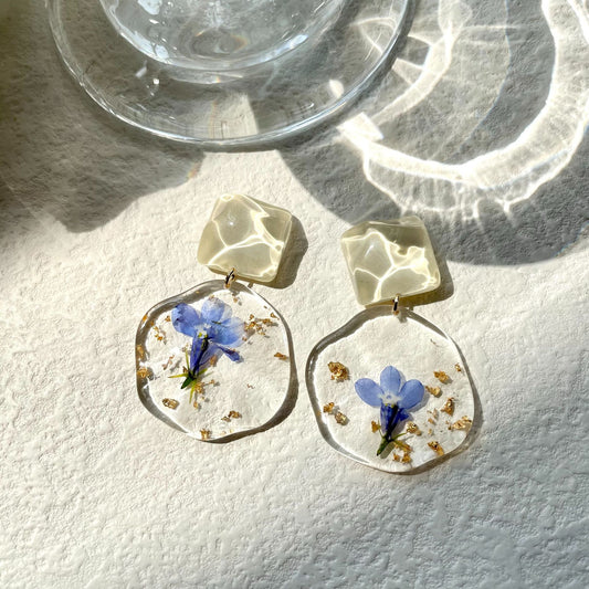 Romantic Retro Epoxy Dried Flowers Sweet Water Ripple Sense Earrings