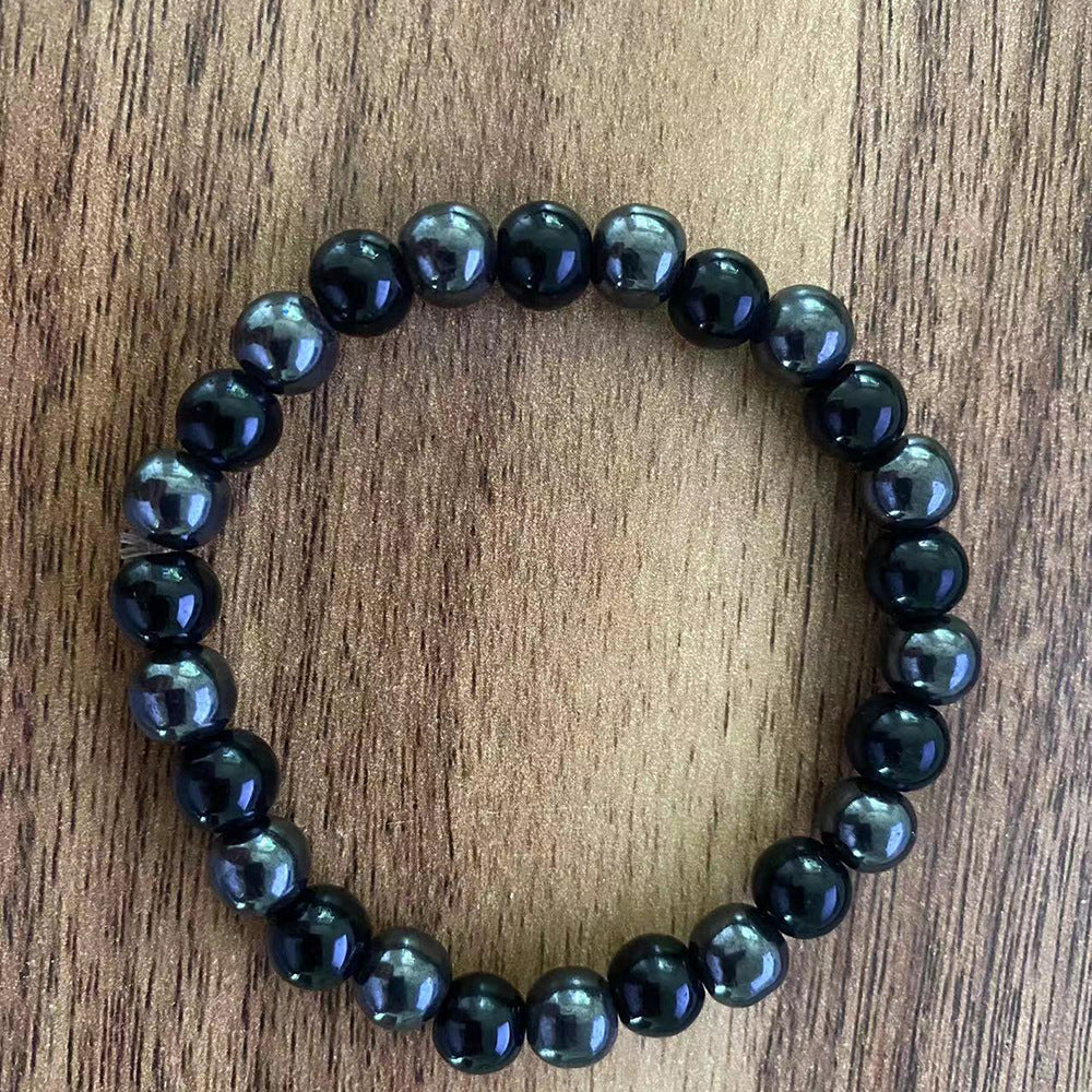 Obsidian Hematite Iron Ore Beaded Stretch Wrist Natural Stone Rings