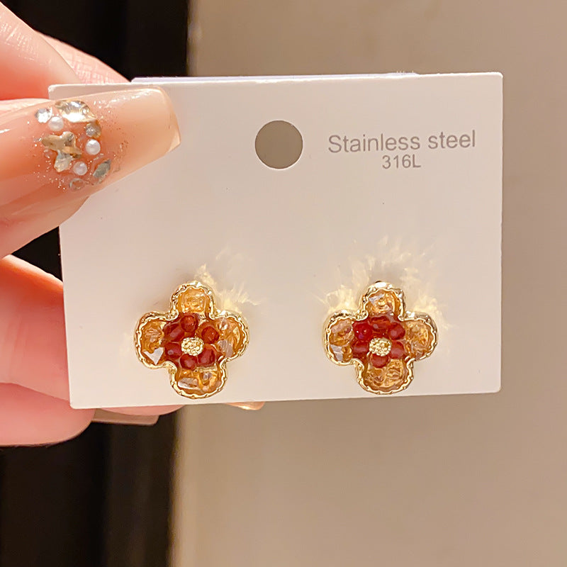 Needle Affordable Luxury Style Crystal Flowers Small Stud Earrings