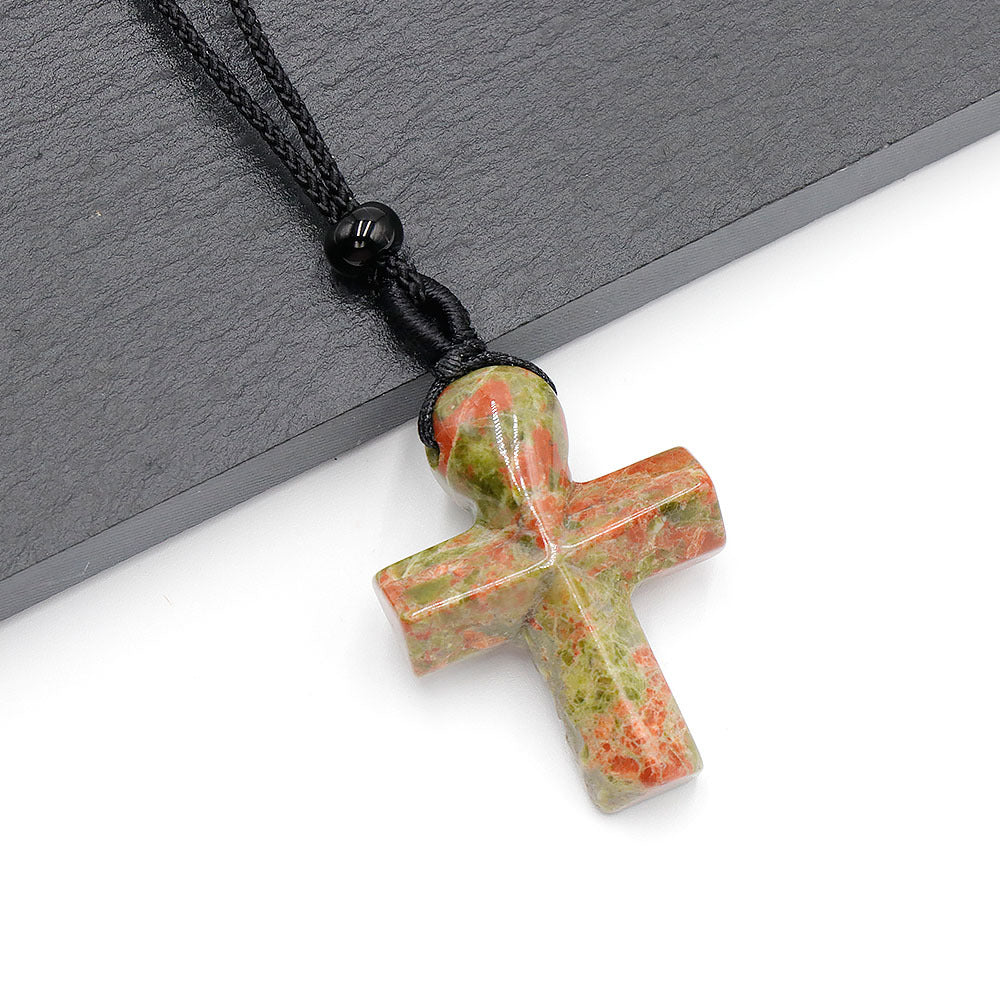 Natural Crystal Thanksgiving Gift Agate Woven Stone Cross Pendants