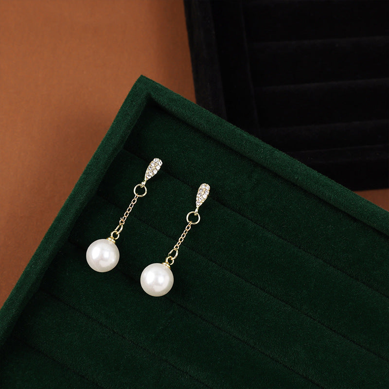 Women's Perfect Circle Pearl Tassel High-grade Elegant Korean Style Earrings