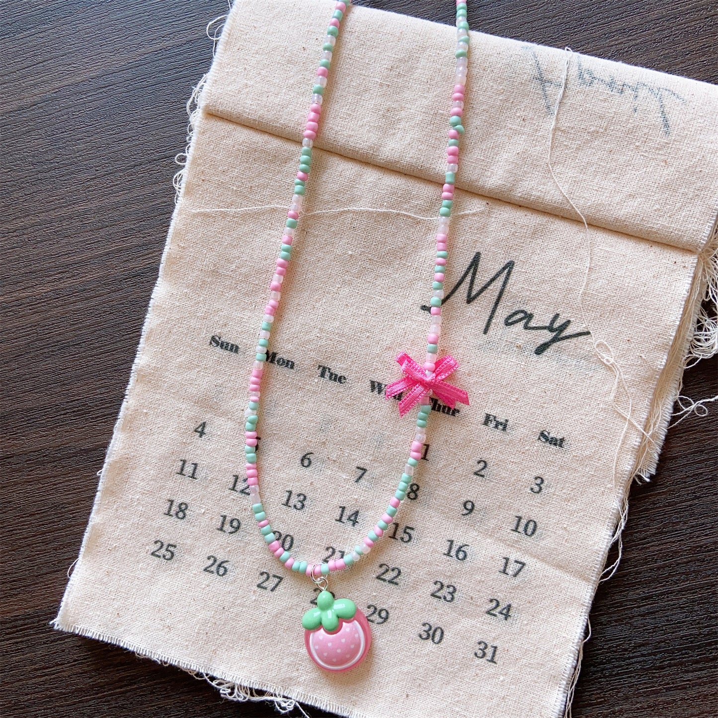 Seaside Style Colorful Beaded Bow Clavicle Chain Necklace