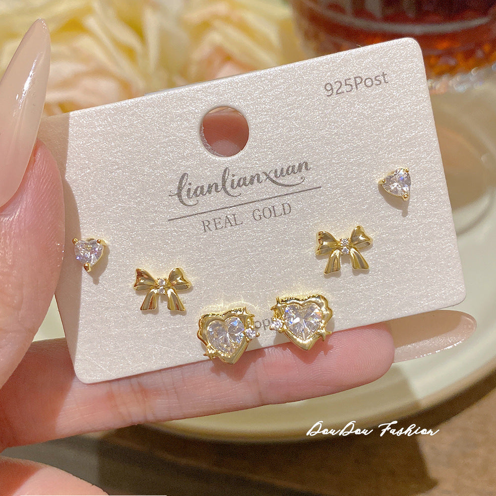 Women's Needle One Card Three Pairs Earings Small Delicate Summer High-grade Stud Earrings