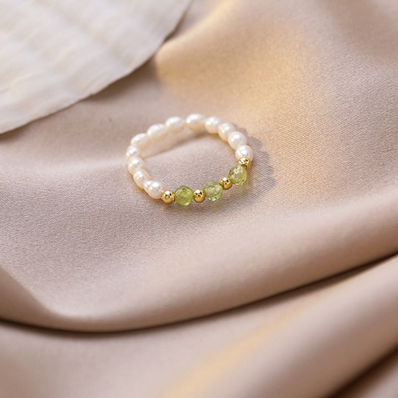 Simple Niche Style Handmade Beaded Pearl Female Twin Rings