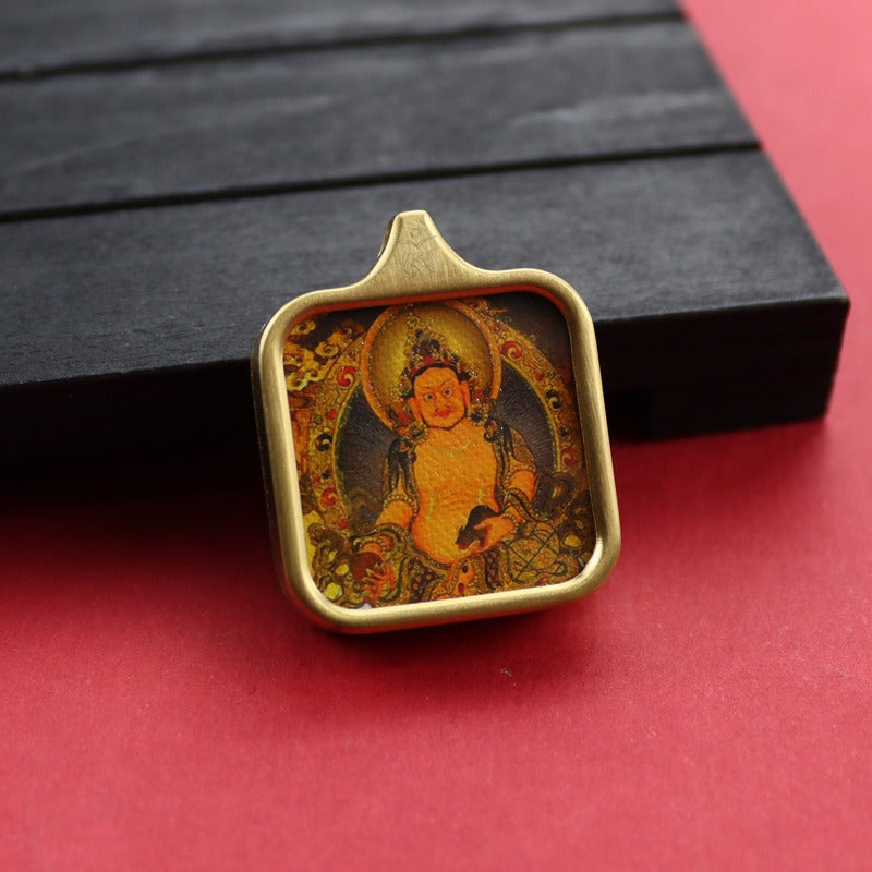 Tibetan Square Hand Painted Golden Outline Eight Patron Pendants