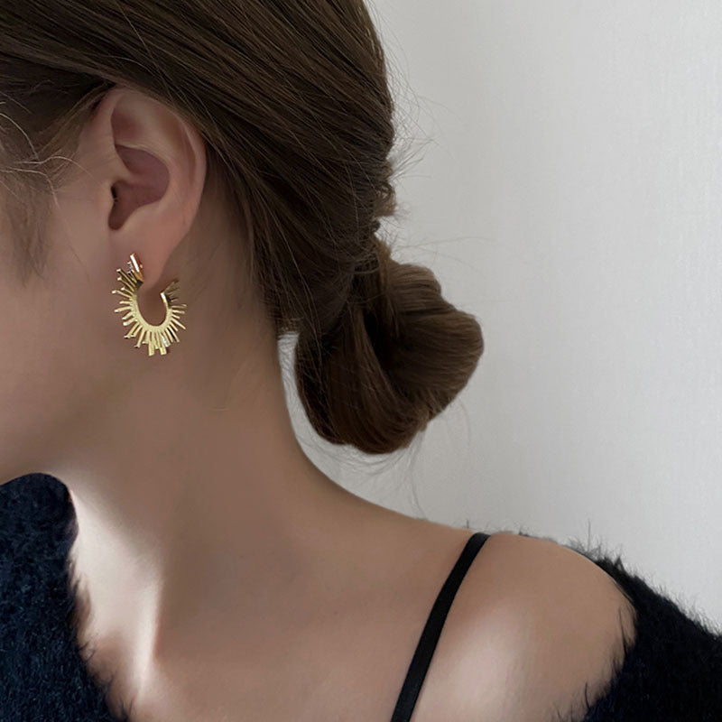 Women's Fan-shaped Sunflower Trendy Simple Irregular With Personality Stud Earrings