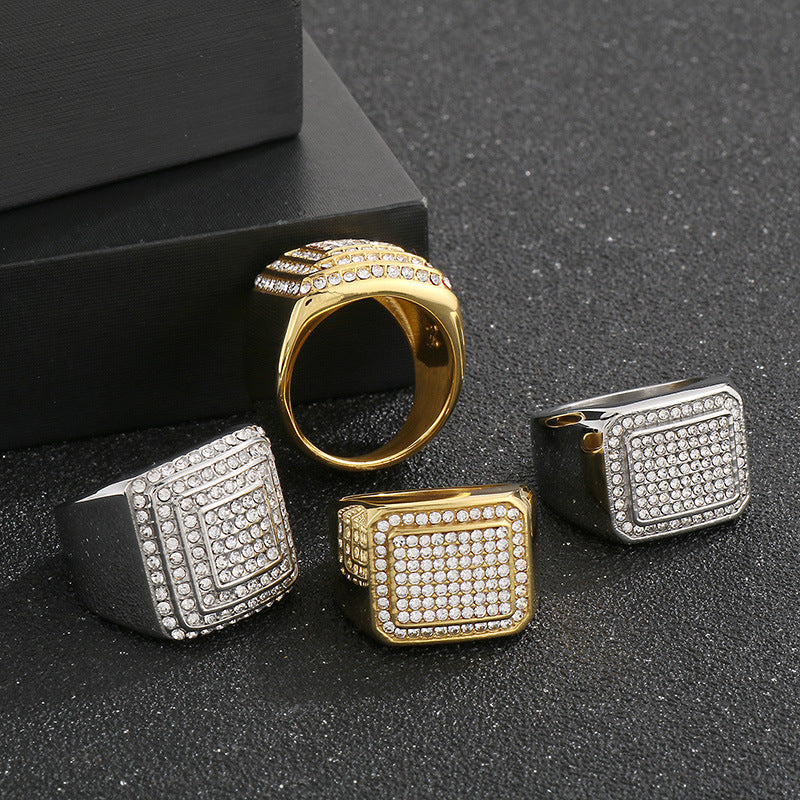 Men's Hop Square Fashion Luxury Vacuum Plating Rings