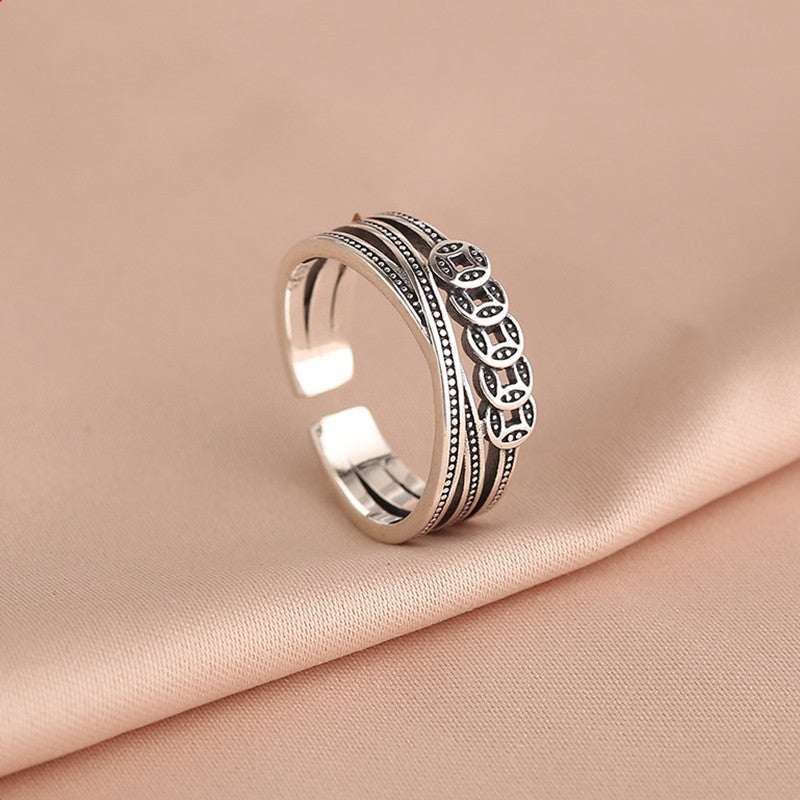 Women's Trendy Style Design Vintage Finger Coin Opening Smart Money Drawing Ring