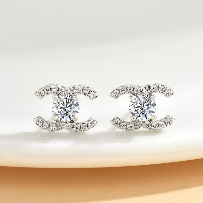 Zircon Sier Needle Love Moissanite Simulation Geometric Earrings