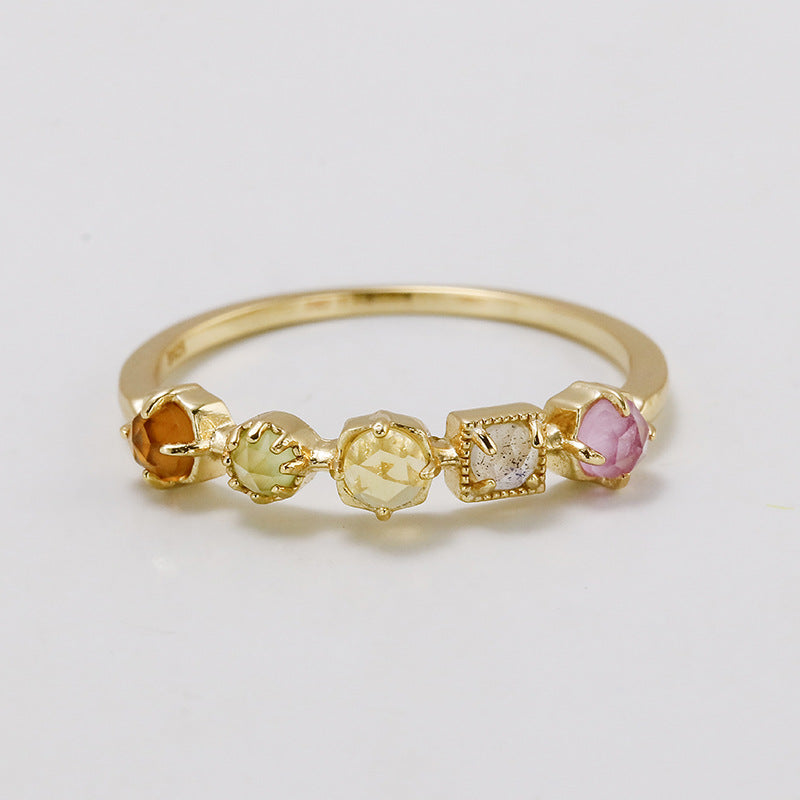 Five Irregular Colorful Colored Gems Natural Rings